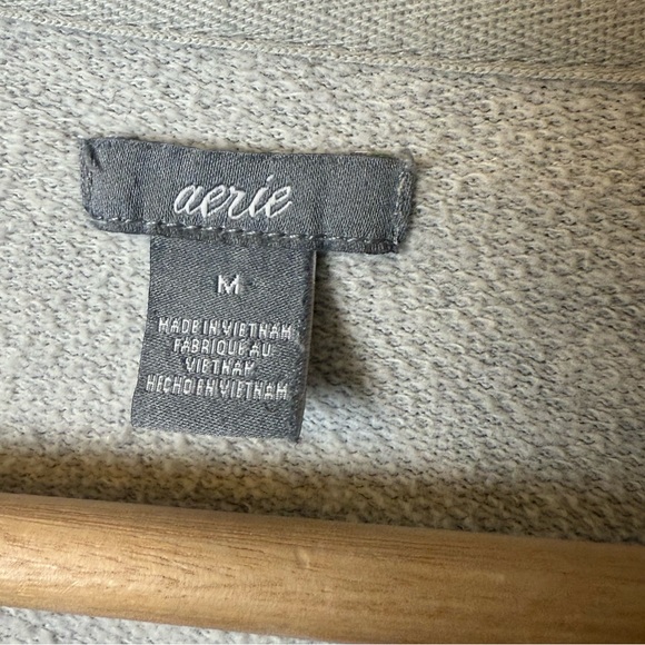 Aerie Ruffle Crewneck Long Sleeve Sweatshirt Crew Neck Gray Medium - Picture 3 of 6